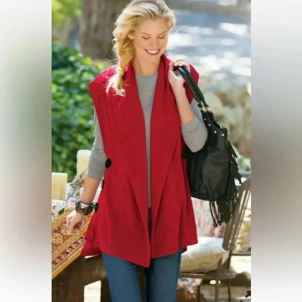 Soft Surroundings Red Mesa Button Side Cardigan Vest Size S petite